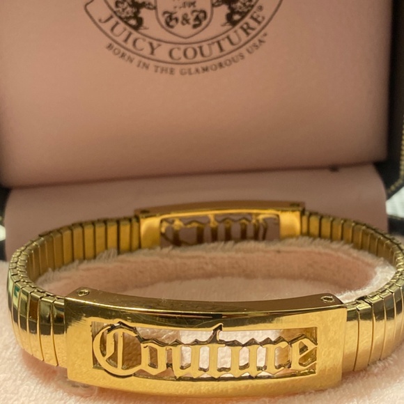 RARE Y2K NEW JUICY COUTURE GOLD NAMEPLATE ID BRACELET STRETCH BANGLE GOTHIC - Picture 6 of 8